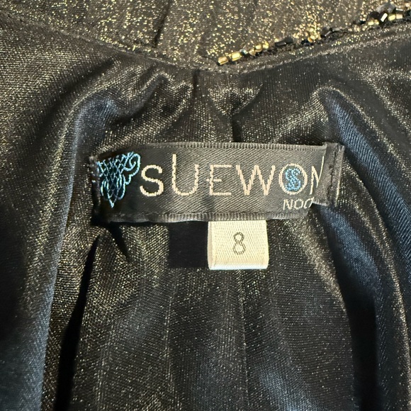 Sue Wong Nocturne Halter Pleated Beaded Gown Size 8 Travilla Style Black & Gold - Picture 7 of 8